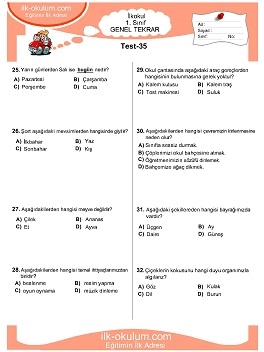 ilkokul 1. Sınıf Genel Tekrar Testleri 